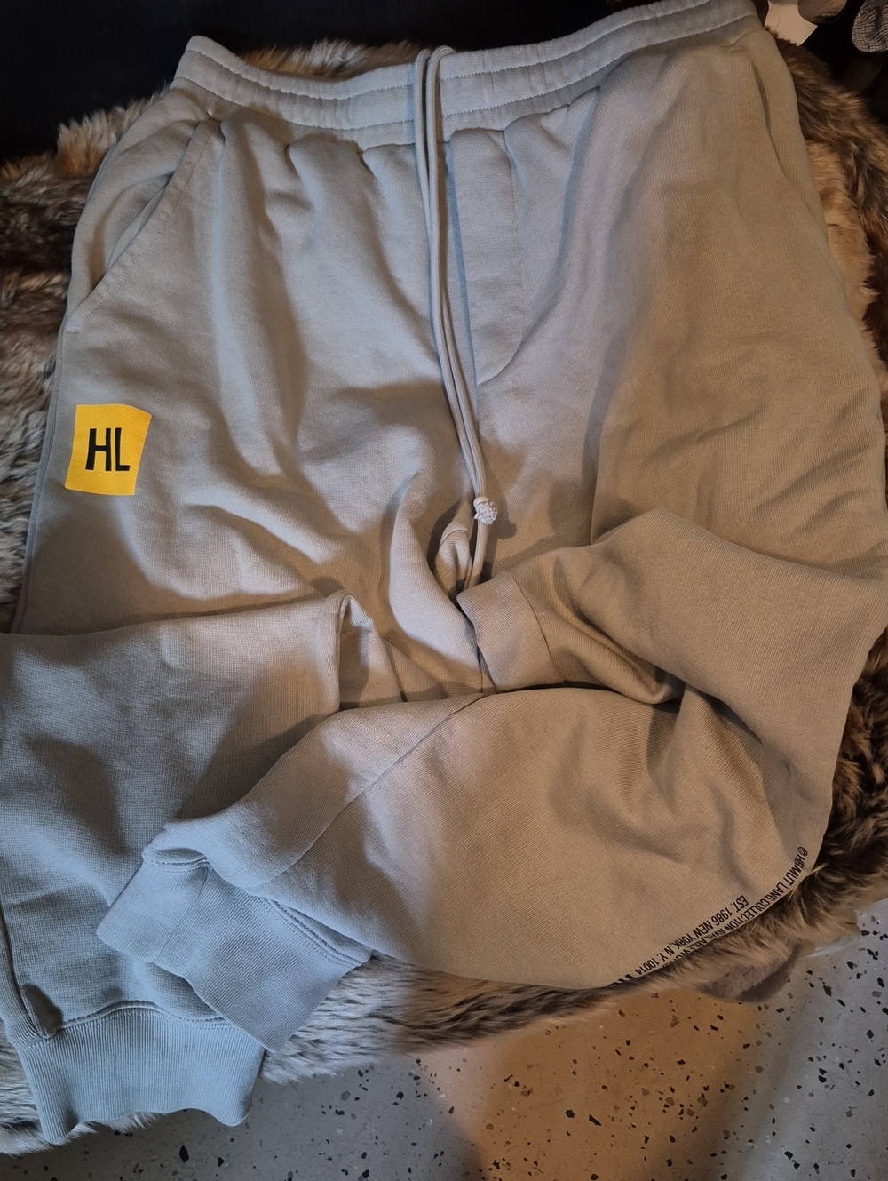 Helmut Lang Beige Sweatpants with Yellow HL Patch